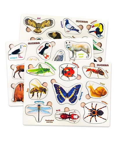 Quokka 3xSET Wooden Puzzles for Toddlers 1-3 – Montessori Toy