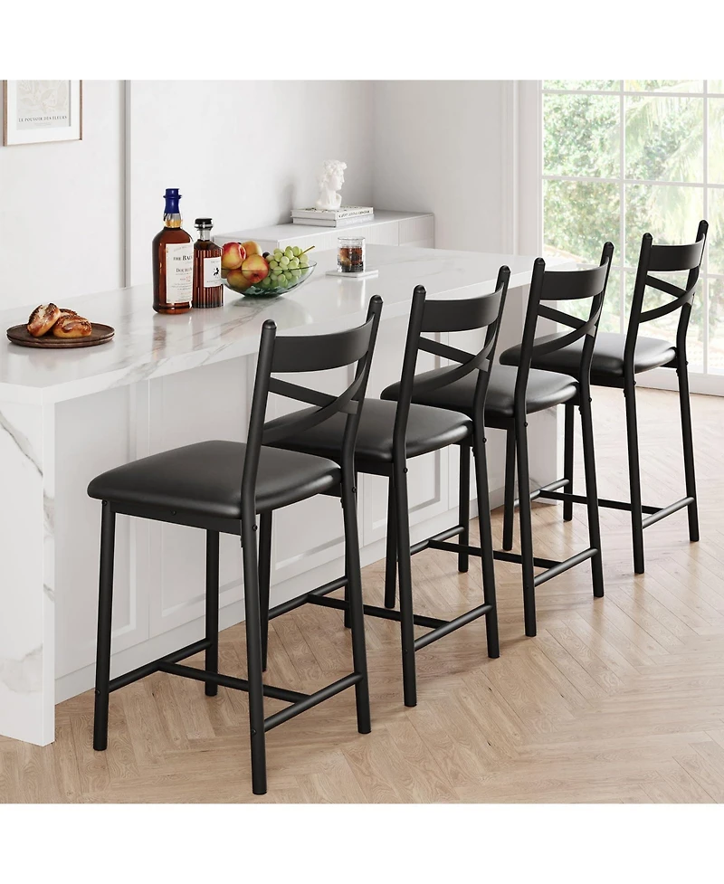 gaomon Bar Stools Set of 4, Kitchen Barstools with Footrest and Back, Pu Leather Counter Height Bar Stools with Footrest