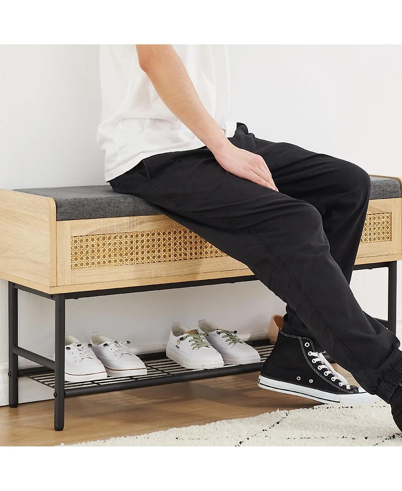 gaomon Natural Rattan 40in Storage Chest, Storage Bench Organizer for Entryway, Rectangular Bench Storage Rack