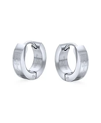 Bling Jewelry Laser Fleur de Lis Cross Hoop Earrings Silver Tone Stainless Steel