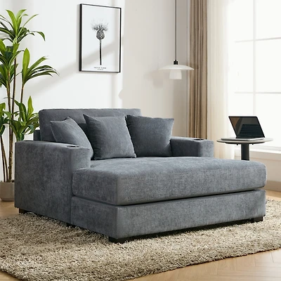 Streamdale Oversized Chaise Lounge Sofa with Amenities, Chenille Fabric, Blue Gray