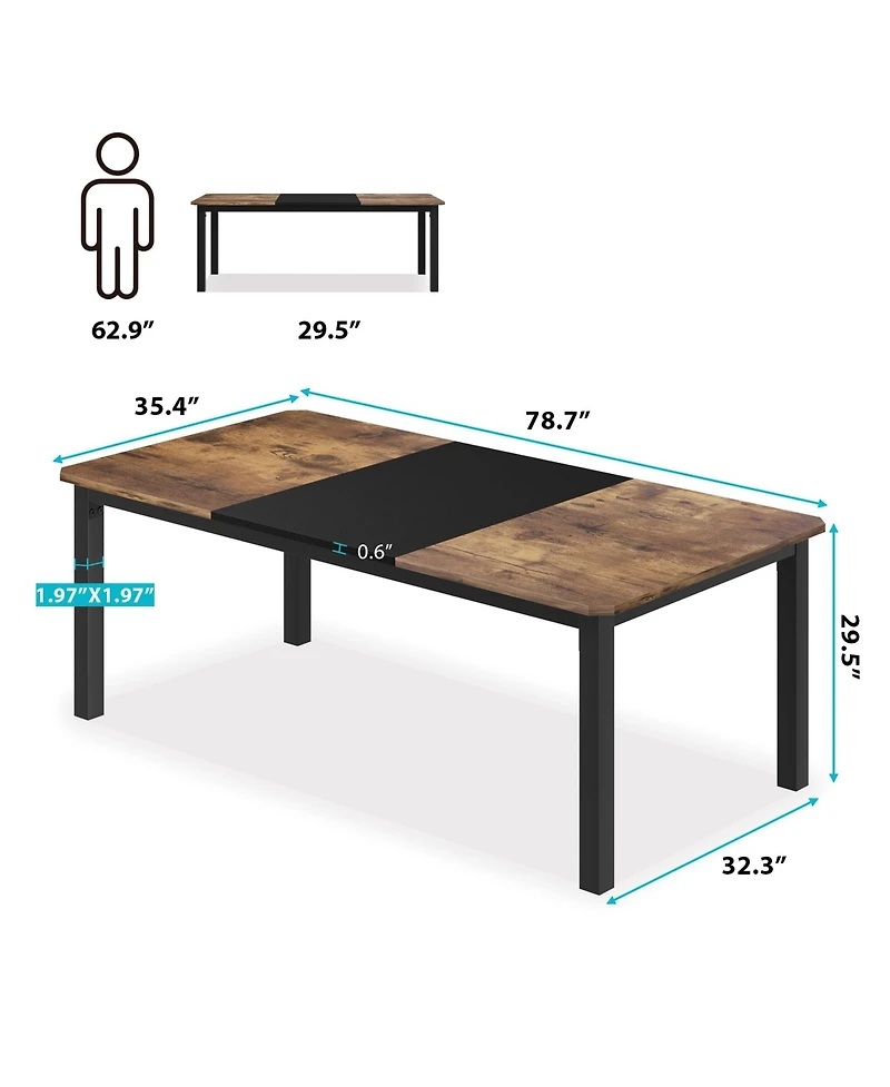 Industrial Dining Table for 68 People, 78.7" Long Kitchen Table, Wood Dining Table