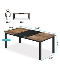 Industrial Dining Table for 68 People, 78.7" Long Kitchen Table, Wood Dining Table