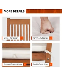 Sugift 2-Person Hanging Porch Swing Wood Bench with Cushion Curved Back