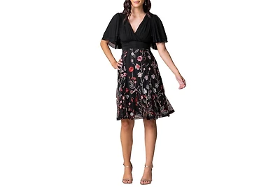 Kiyonna Women's Lillian Embroidered Mesh Midi Cocktail Dress