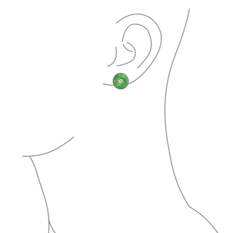 Bling Jewelry Round Disc Cz Accent Green Dyed Jade Clip On Earrings Sterling Silver Non Pierced