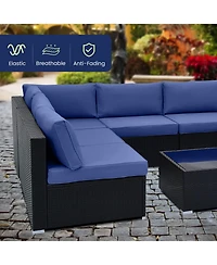 Sugift 10 Piece Outdoor Wicker Conversation Set with Seat and Back Cushions-Navy