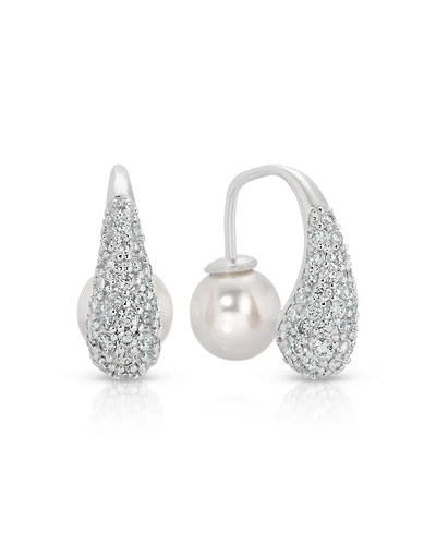 Ettika Hooked Pave and Mother of Pearl Drop Earrings