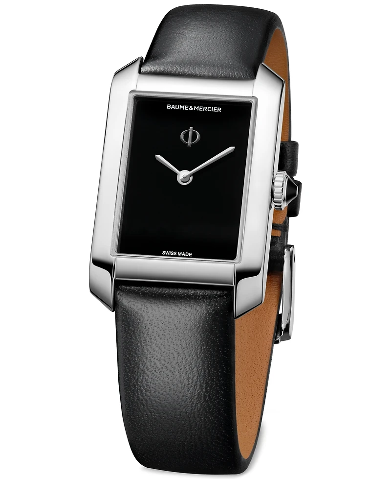 Baume & Mercier Women's Swiss Hampton Black Leather Strap Watch 35x22mm
