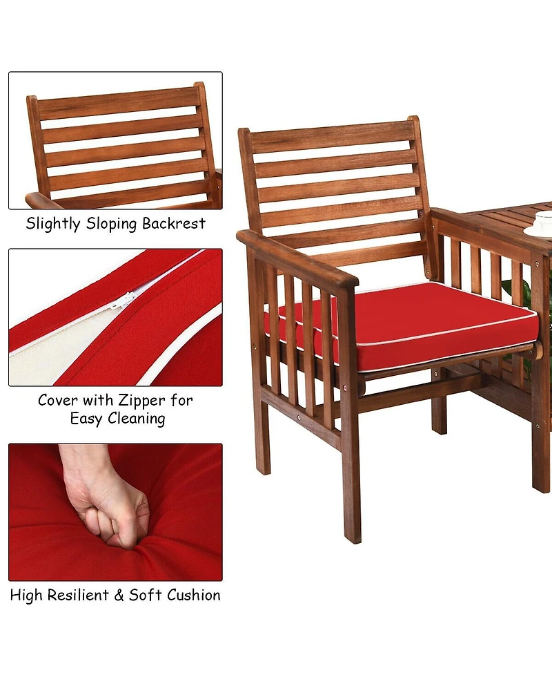 Sugift 3 pcs Outdoor Patio Table Chairs Set Acacia Wood Loveseat-Red