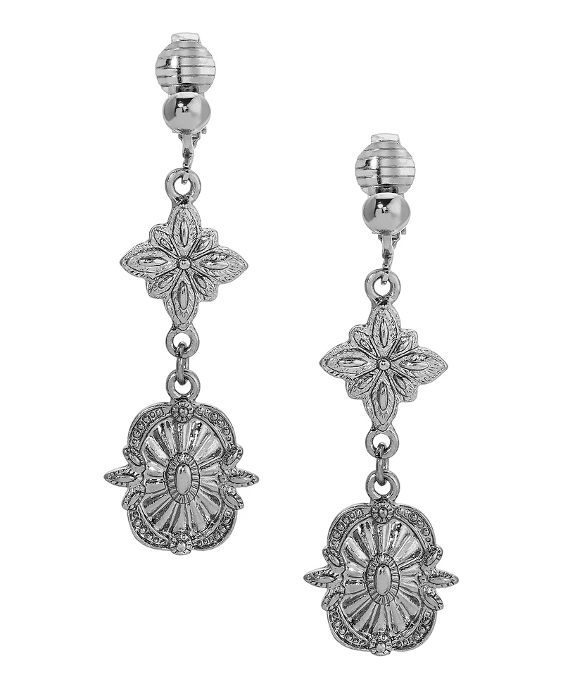 2028 Silver-Tone Double Drop Clip Earrings