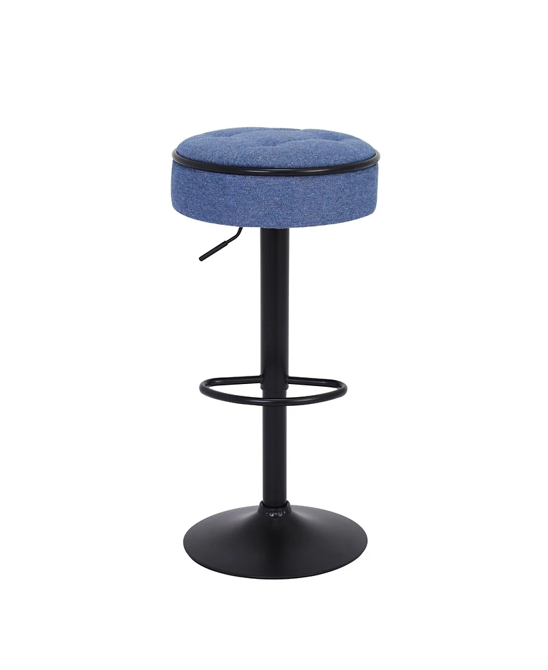 Streamdale Furniture Round Storage Bar Stool Set of 2, Blue Linen Height Adjustable Barstool, 360Counter Height Swivel Stool, Armless Bar Chair with M