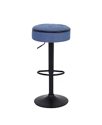 Streamdale Furniture Round Storage Bar Stool Set of 2, Blue Linen Height Adjustable Barstool, 360Counter Height Swivel Stool, Armless Bar Chair with M