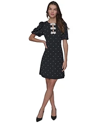 Karl Lagerfeld Paris Women's Scuba Crepe Sheath with Neckline Pearl Bow Details Dress