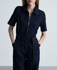 Mango Women's Belted Denim Jumpsuit