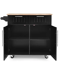 Sugift Heavy Duty Rolling Kitchen Cart with Tower Holder and Drawer-Black