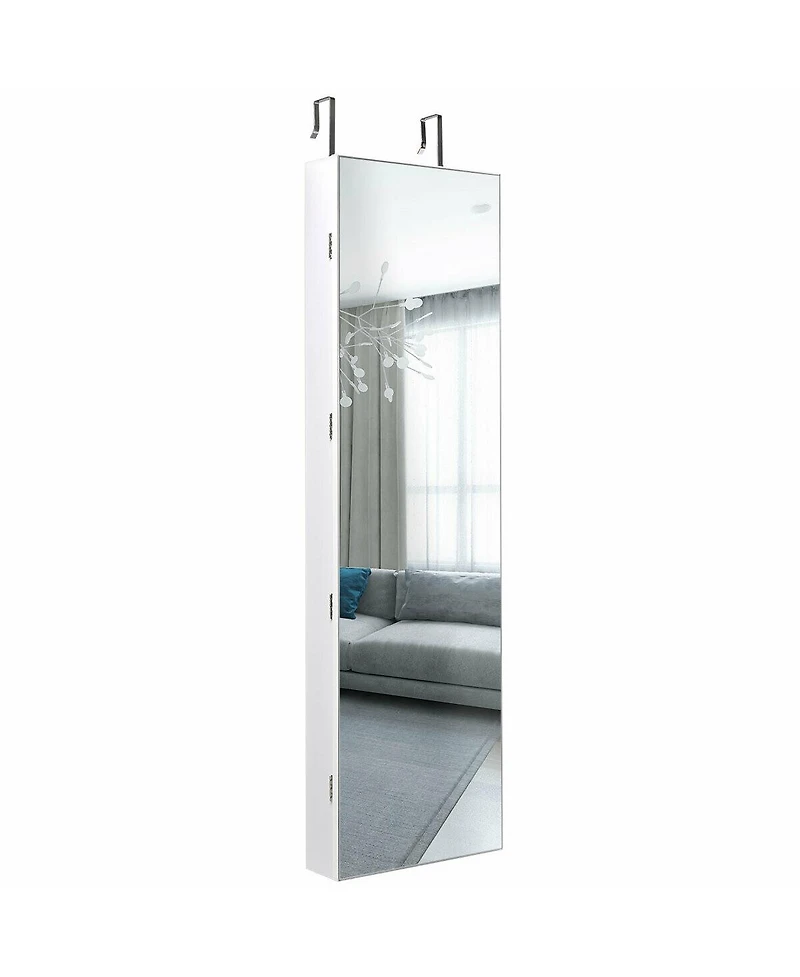 Sugift Wall and Door Mounted Mirrored Jewelry Cabinet with Lights-White