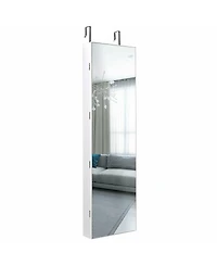 Sugift Wall and Door Mounted Mirrored Jewelry Cabinet with Lights-White