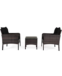 Sugift 3 Pcs Outdoor Patio Rattan Conversation Set with Seat Cushions-Black