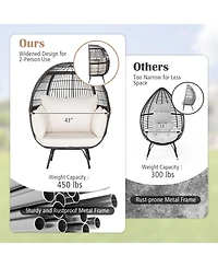 Sugift Oversized Patio Rattan Egg Lounge Chair with 4 Cushions-Brown