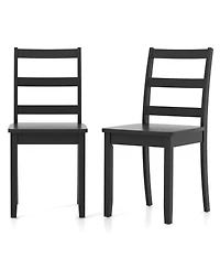 Sugift Set of 2 Wood Dining Chairs with Solid Rubber Wood Legs-Black