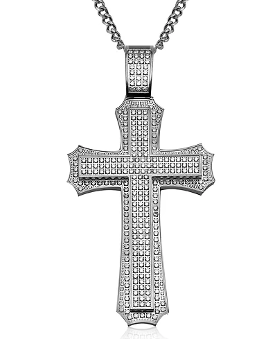Cubic Zirconia Extra-Large Cross 24" Pendant Necklace in Stainless Steel