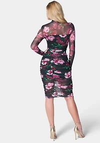 Bebe Women's Printed Ruched Midi Dress