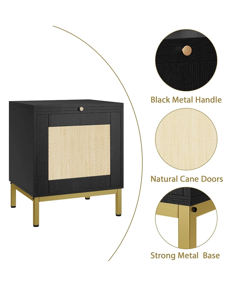 gaomon Rattan End Table - Set of 1, Wood Nightstand with Storage Shelf