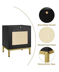 gaomon Rattan End Table - Set of 1, Wood Nightstand with Storage Shelf