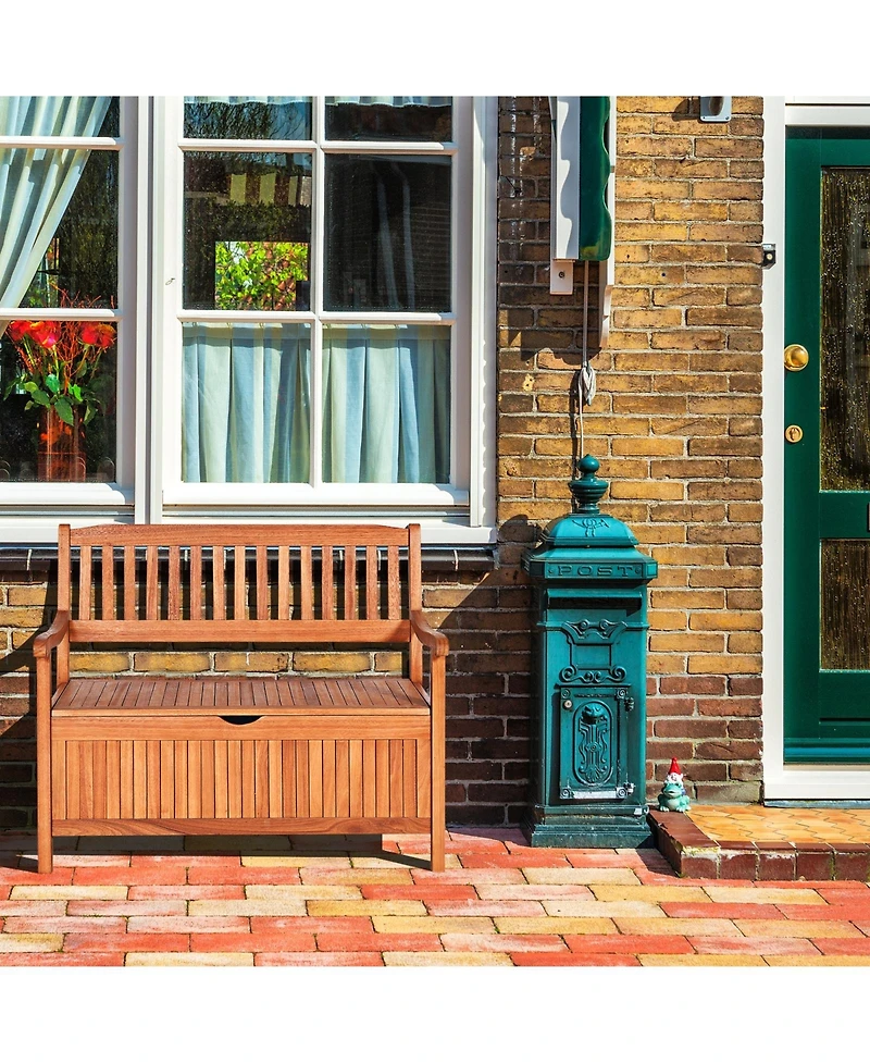 Sugift 33 Gallon Wooden Storage Bench with Liner for Patio Garden Porch