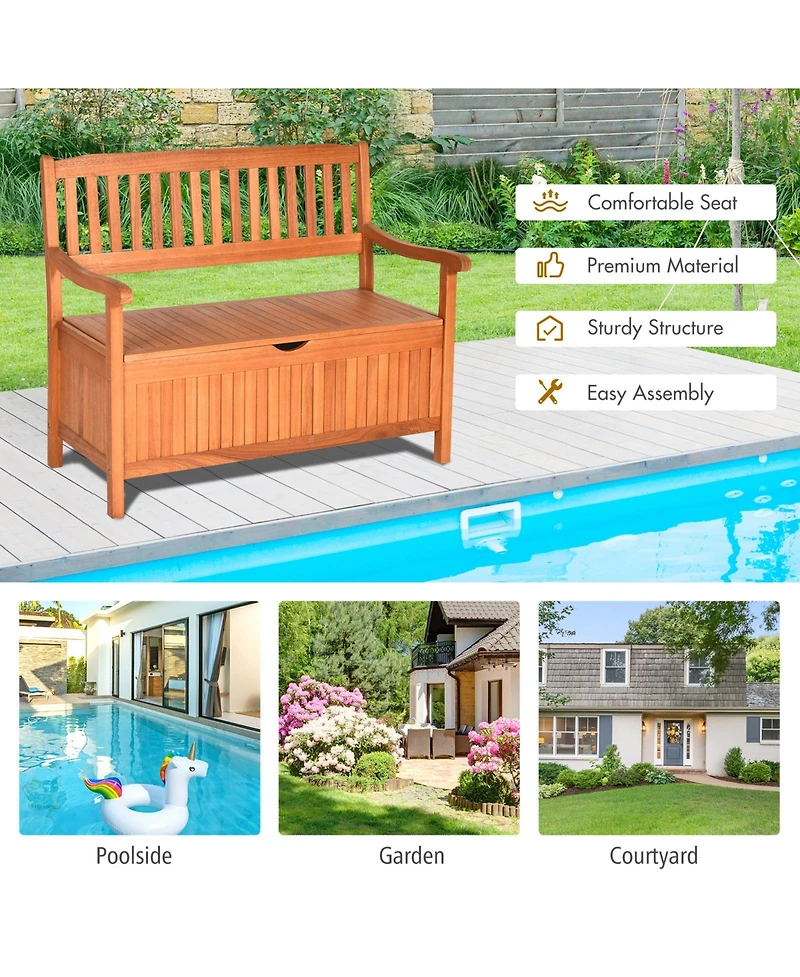 Sugift 33 Gallon Wooden Storage Bench with Liner for Patio Garden Porch