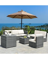 Sugift 8 Piece Wicker Sofa Rattan Dinning Set Patio Furniture with Storage Table-White