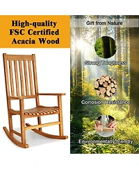 Sugift Indoor Outdoor Wooden High Back Rocking Chair-Natural