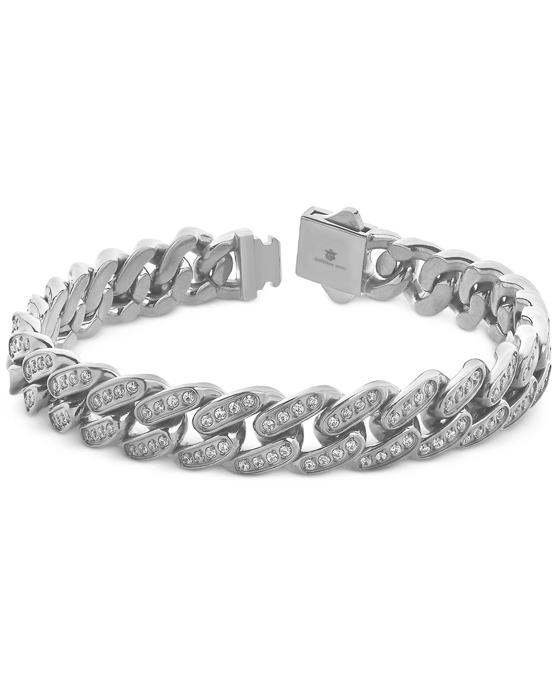 Blackjack Men's Miami Cuban Link Cubic Zirconia Bracelet in Gold-Tone Ion-Plated Stainless Steel