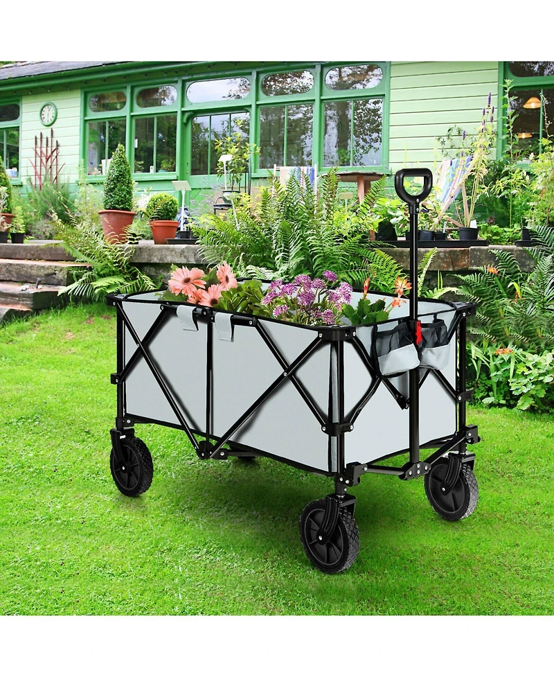 Outdoor Folding Wagon Cart with Adjustable Handle and Universal Wheels-Gray