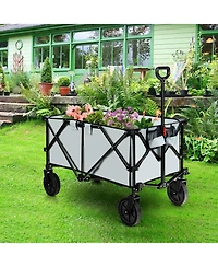 Outdoor Folding Wagon Cart with Adjustable Handle and Universal Wheels-Gray