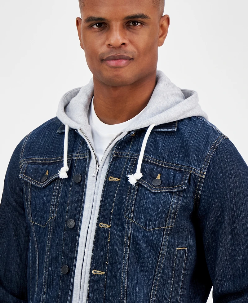 Sun + Stone Men's Reeves Trucker Hooded Denim Jacket, Created for Macy's