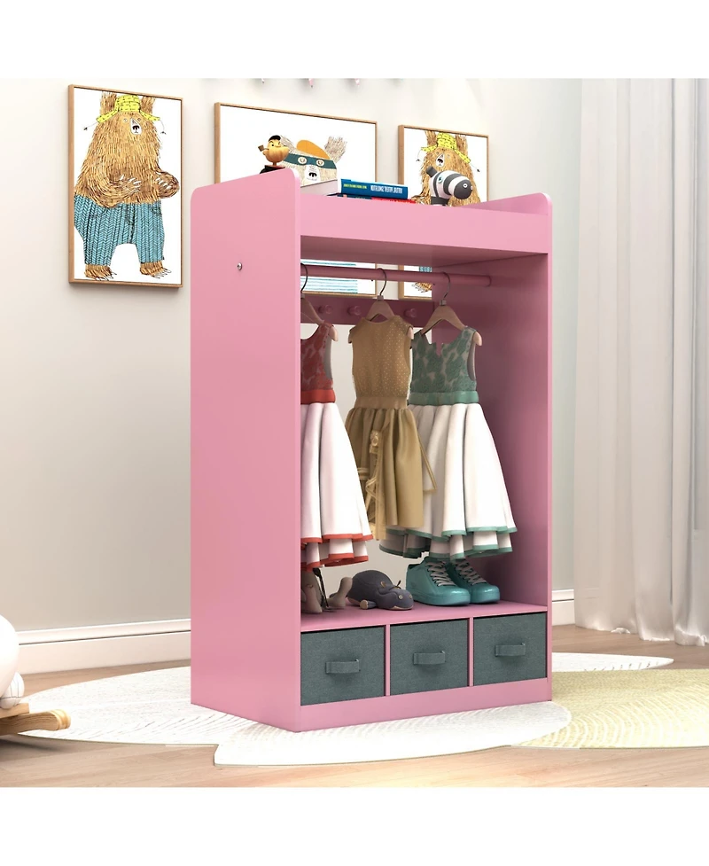 Slickblue Kids Open Hanging Armoire Closet with Mirror, Costume Organizer Rack, Pink
