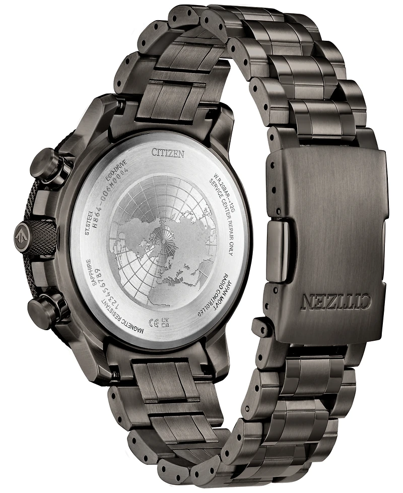 Citizen Eco-Drive Men's Chronograph Promaster Geo Trekker Gray-Tone Stainless Steel Bracelet Watch 46mm