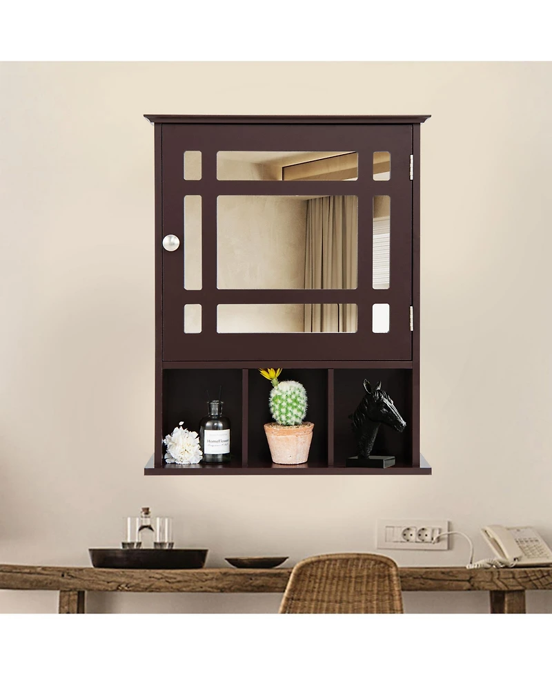 Sugift Wall Mounted and Mirrored Bathroom Cabinet-Brown