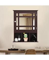 Sugift Wall Mounted and Mirrored Bathroom Cabinet-Brown