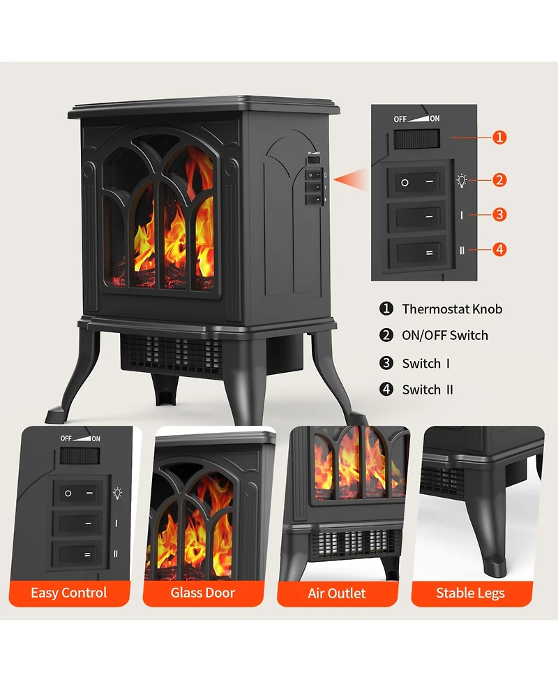Sugift 16in 1500W Electric Fireplace 3D Flame Space Heater, Stove Heater