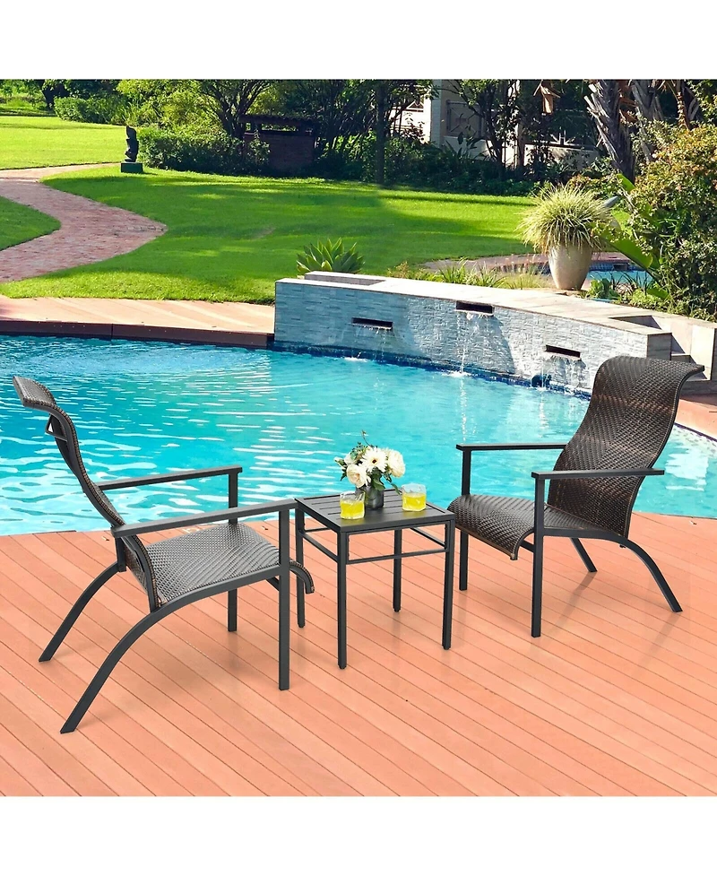 Sugift 3 Pieces Patio Rattan Bistro Set with High Backrest and Armrest