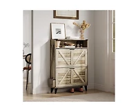 gaomon Shoe Cabinet Storage for Entryway, Hidde Large Capacity Freestanding Shoe Organizer with 2 Flip Drawers, Adjustable Shelf, Narrow Farmhouse Sho