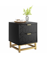 gaomon Black Nightstand, Modern 2 Drawer Dresser for Bedroom, Large End Side Table Bedside Table with 2 Drawers