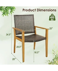 Sugift Set of 4 Outdoor Rattan Chair with Sturdy Acacia Wood Frame-Set of 4
