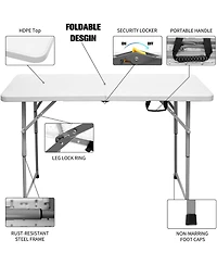 Sugift 4 ft. White Fold-in-Half Steel Outdoor Picnic Folding Table