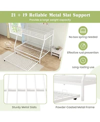 Sugift Twin Over Full Bunk Bed Frame with Trundle for Guest Room-White