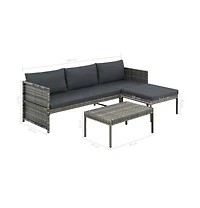 vidaXL 3 Piece Patio Lounge Set with Cushions Poly Rattan Gray
