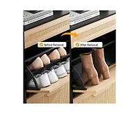 gaomon Natural Rattan Shoe Cabinet with 2 Flip Door and 1 Drawer, Freestanding Shoe Storage Organizer, Modern Narrow Shoe Rack with Adjustable Shelves